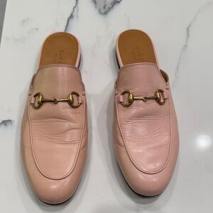Gucci Women's Pink Leather Mules with Gold Accents